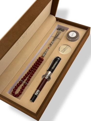 بكج هدية متكاملة - سبحة 33 خرزة أحمرياقوتي