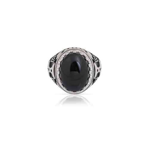 خاتم فضة عقيق اسود نقش خنجر