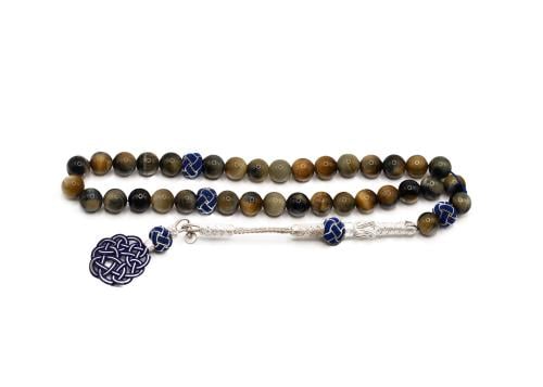 سبحة حجر طبيعي رمادي وعسلي مموج