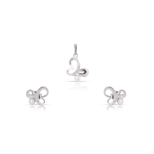 حلق وتعليقة فراشة ولؤلؤة