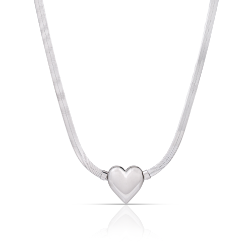 سلسلة فضة فلات مع قلب فضي