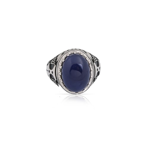 خاتم فضة عقيق ازرق نقش خنجر