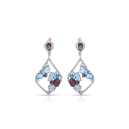 أقراط زركون تدرجات ازرق مع بني