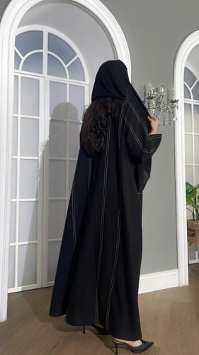 عباية كتان نص كلوش دقات بيج