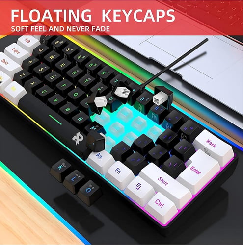 كيبورد قيمنق إنقليزي صغير أسود وأبيض بإضاءة RGB