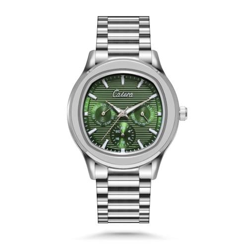 ساعة كاتيرا ستيل فضي ميناء اخضر