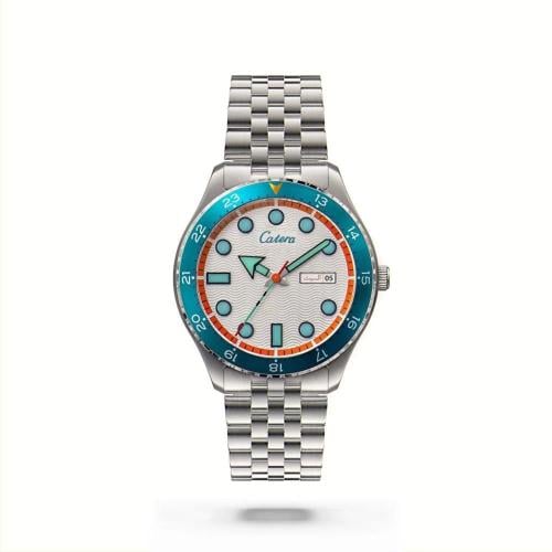 ساعة رجالية باللون الفضي إطار سماوي