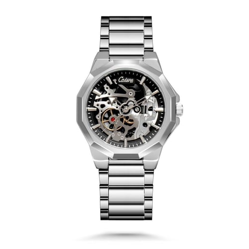 ساعة باللون الفضي ميناء اسود كاتيرا