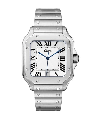 ساعة باللون الفضي ميناء ابيض كاتيرا