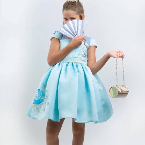 فستان رسم بالريشة مع حقيبة – فخامة طفولية للبنات