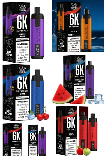 سحبة شيشة الفاخر كراون بار 6000 سحبة 6نيكوتين – AL...