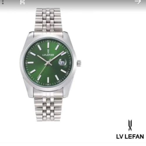 ساعة lv سيلفر مينا اخضر شرط