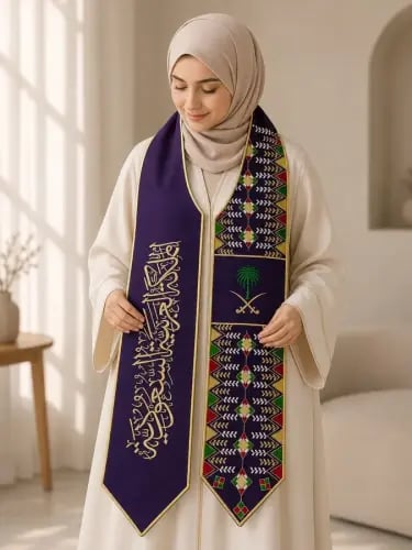 وشاح اليوم الوطني النسائي البنفسجي الفاخر