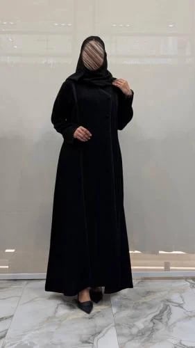 عباية فتون كلوش بقماش سراميك اسود فاحم وتدخيلات كلفه