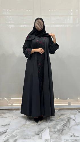 عباية غنى دبل كلوش تطريز لون اسود