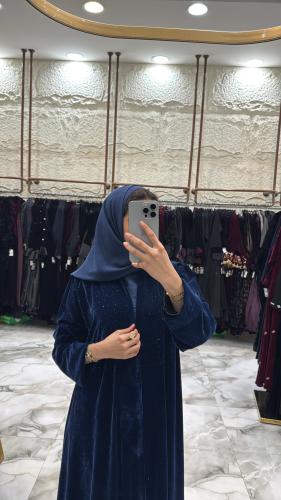 عباية مسك كلوش مخمل منثور كرستال الون الكحلي