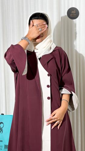 عباية بقماش حرير يباني مع تدخيلات لنن