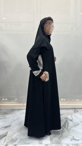 عباية فريده كلوش بقماش اندنوسي اسود فاحم وتدخيلات...