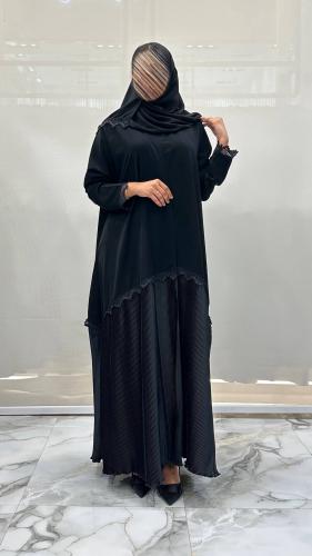 عباية ريم كلوش بقماش سراميك اسود فاحم وتحديد كلفه