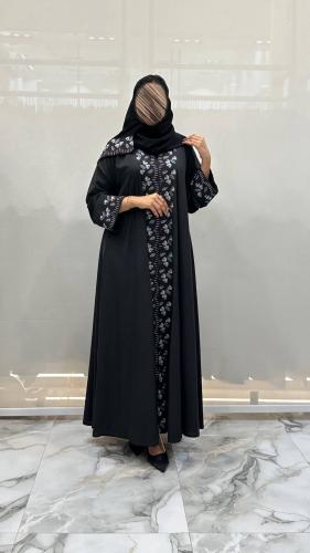 عباية رنا دبل كلوش تطريز لون اسود