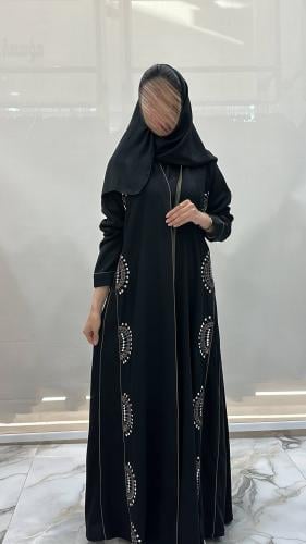 عباية غناتي كلوش بقماش كوبرا جوانب تطريز مع قيطان