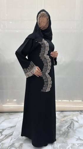 عباية الجوري كلوش بقماش اندنوسي مع ترتر أمام والكم