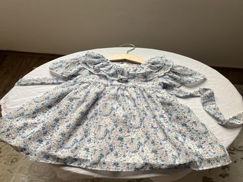 فستان شيفون صيفي مورد أزرق .