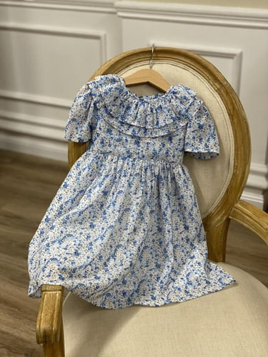 فستان شيفون صيفي مورد أزرق .