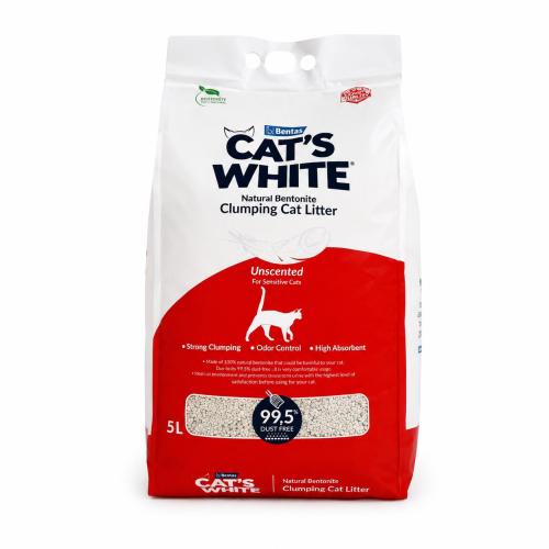 رمل قطط Cats White متكتل طبيعي – بدون عطر (5 لتر)