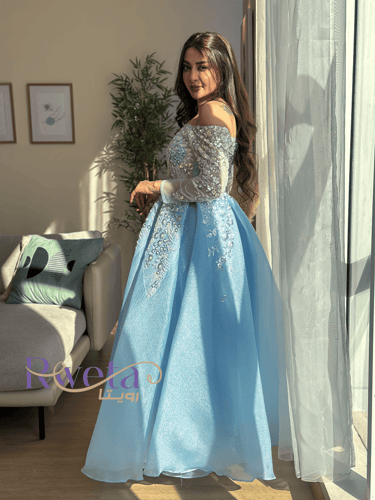 فستان نسائي سهرة فاخر سماوي