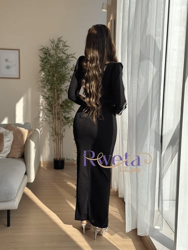 فستان ناعم كريب اسود ملكي