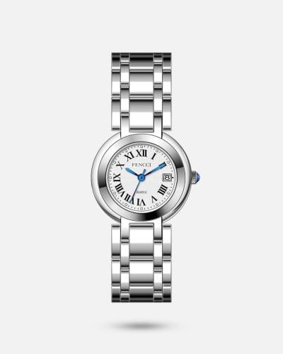 ساعة نسائية بسير لون فضي