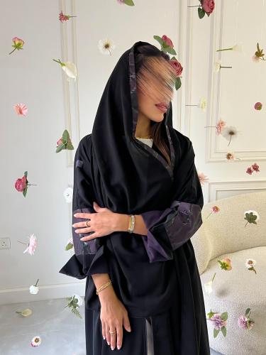 Abaya kalosh with sleeves, zipper, and padded with purple.