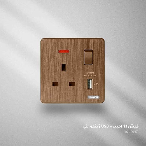 فيش بمفتاح + USB بني ZINCO A13