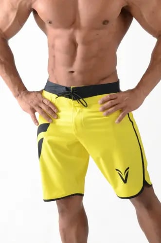 yellow black short men's physique shorts