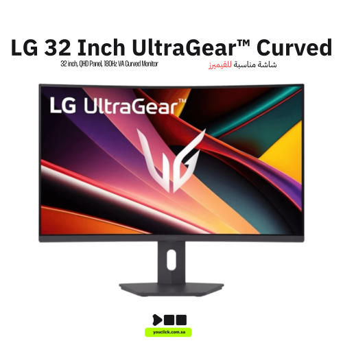 شاشة LG UltraGear المنحنية 32 بوصة — QHD 180Hz للأ...