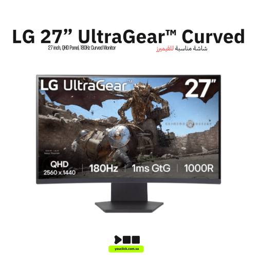 شاشة LG UltraGear مقاس 27 بوصة QHD 1000R منحنية لل...