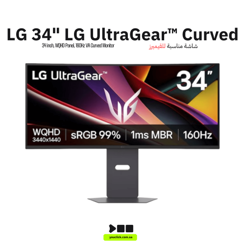 شاشة LG UltraGear المنحنية 34 بوصة — WQHD 160Hz تج...
