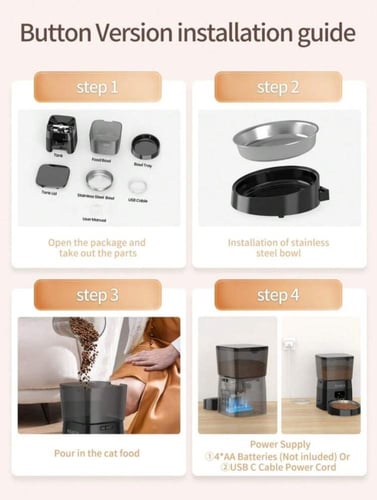 وزع طعام آلي للقطط من ROJECO، سعة 2 لتر، موزع طعام...