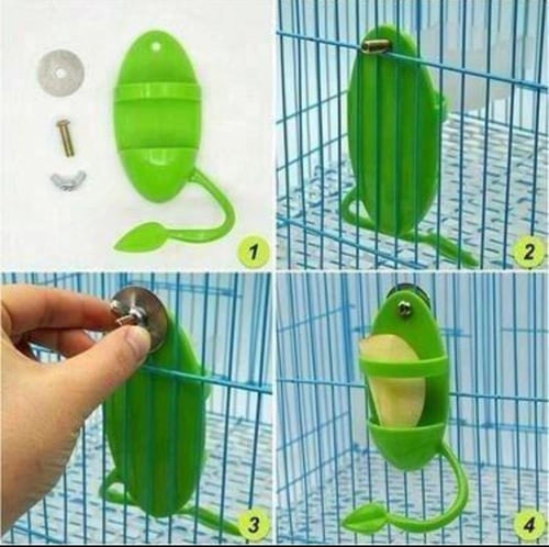 حامل طعام على شكل ورقة خضراء لقفص الطيور وإطعام ال...