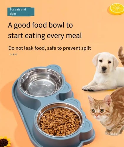 طقم أوعية طعام وماء مزدوج للقطط والكلاب من الستانل...