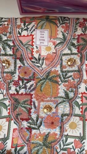 مخور ‏Lamia قماش من الحرير مُزين بالشك اليدوي