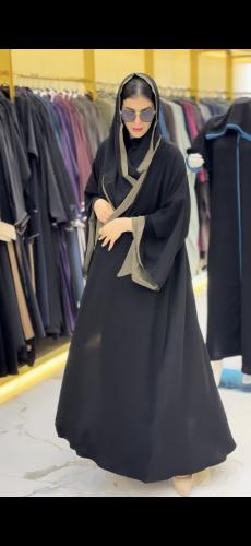 عباية دبل فيس قماش سراميك أسود ملكي مع قماش طرحه ل...