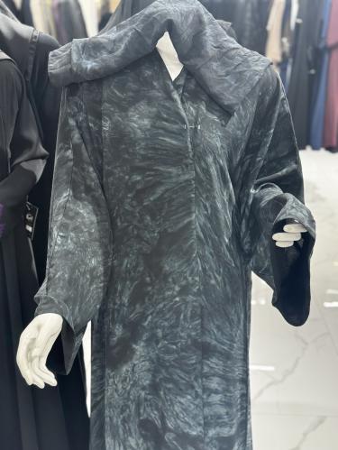 عباية شيفون مشجر مبطن اسود