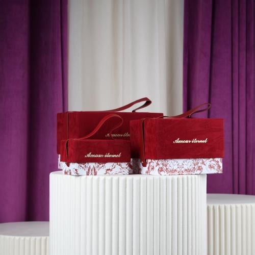 طقم 3 علب مخمل عنابي