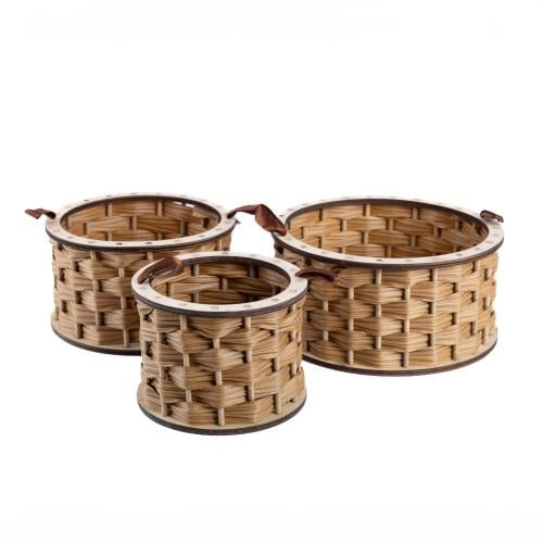 طقم سلال خشبي دائري بيج