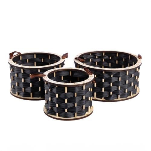 طقم سلال خشبي دائري اسود