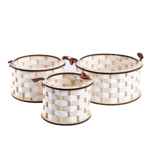 طقم سلال خشبي دائري ابيض