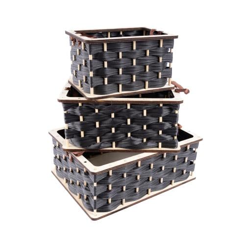طقم 3 سلل خشب مستطيل اسود