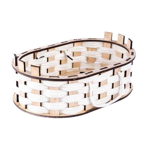 طقم 3 سلل خشب بيضاوي ابيض